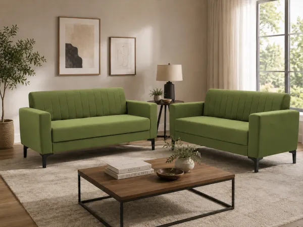 Tulip Upholstered Sofa Set In Olive Color